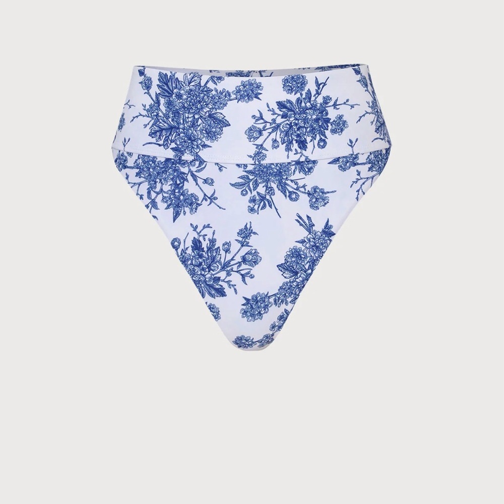 Floral Blue High-Waisted Bikini Bottom